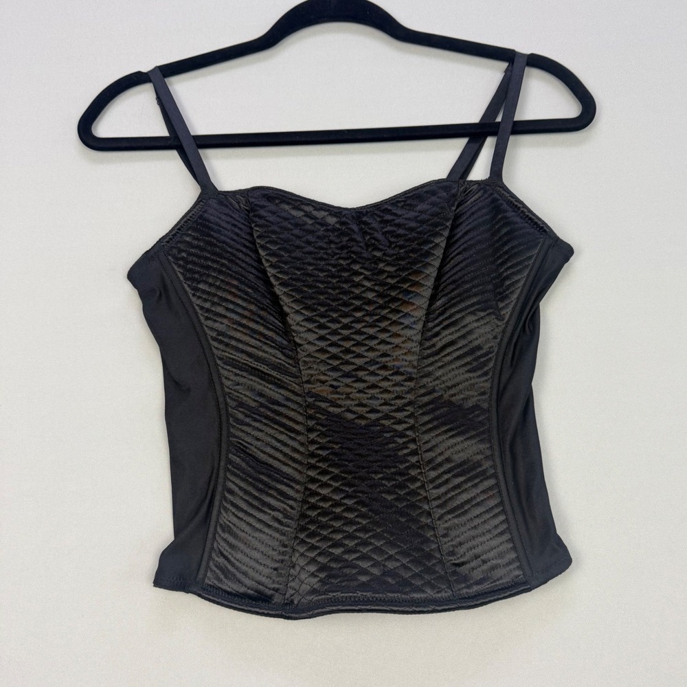 Vintage Y2K Corset Bustier Top Black Quilted Satin Whimsigoth Mall Goth 34C